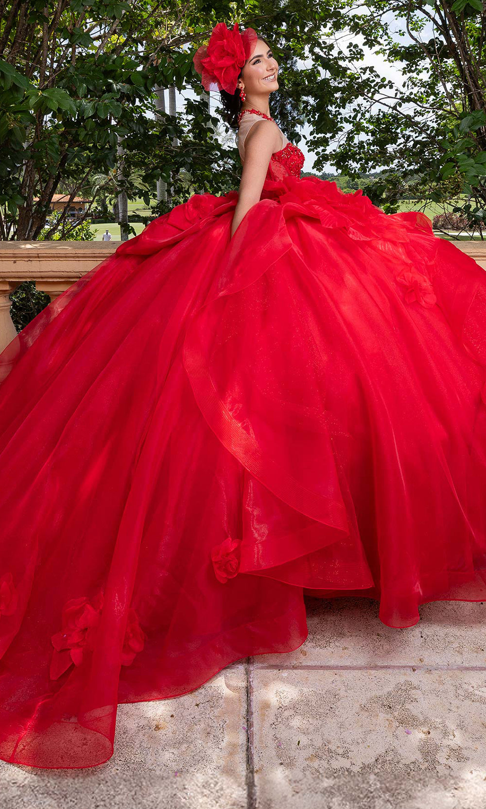 Vizcaya by Mori Lee 4080012 - Lace-Up Back Floral Embellished Quince Gown Quinceanera Dresses in Red