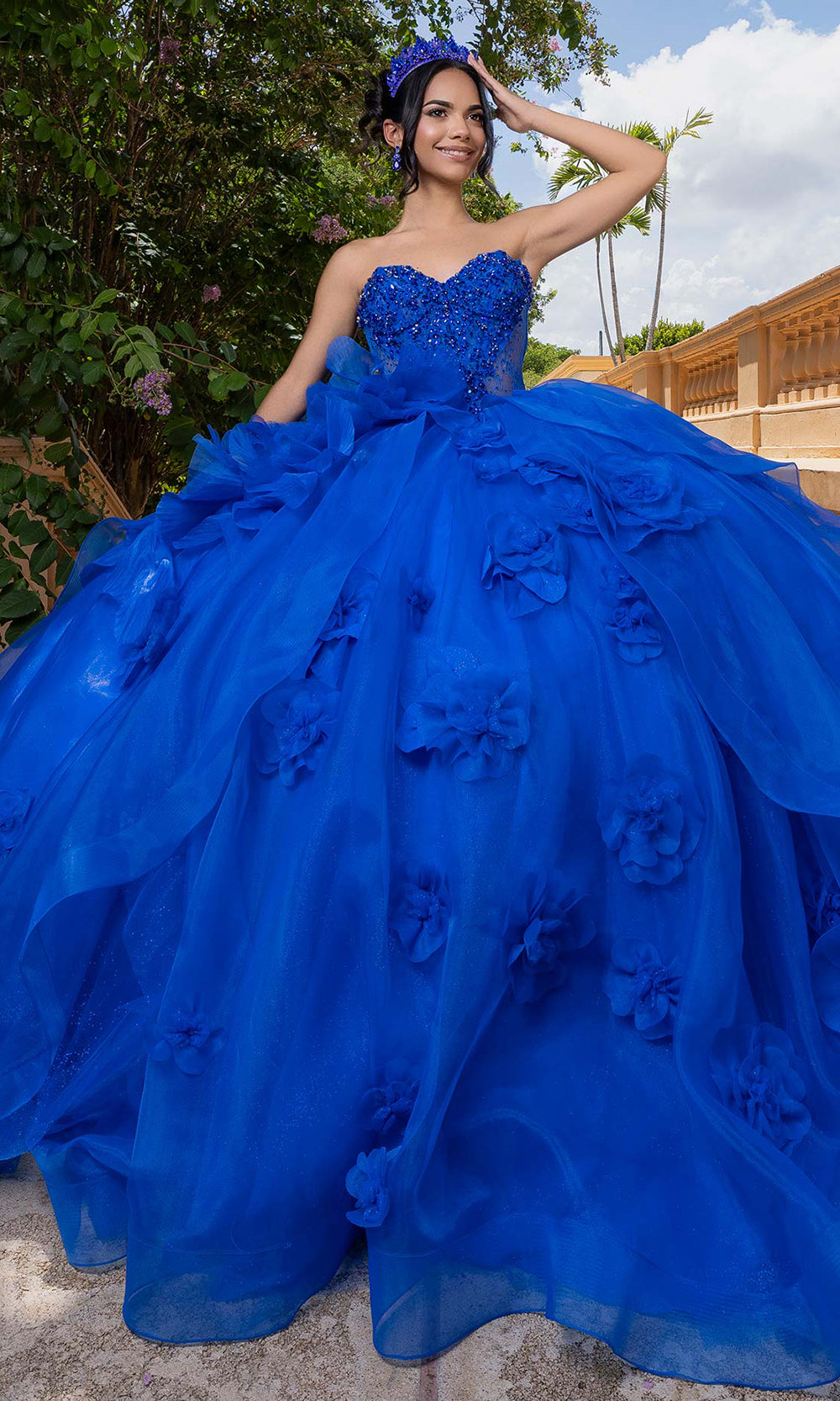 Vizcaya by Mori Lee 4080012 - Lace-Up Back Floral Embellished Quince Gown Quinceanera Dresses in Regal Royal