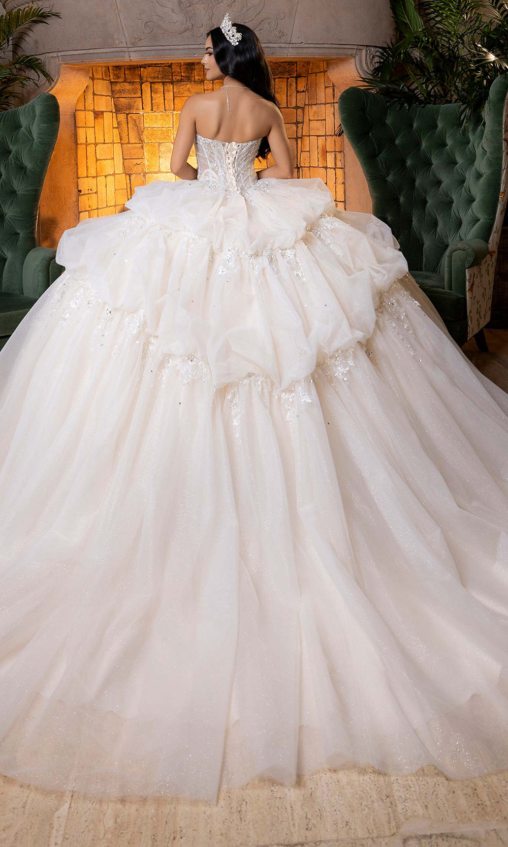 Vizcaya by Mori Lee 4080014 - Beaded Corset Tiered Voluminous Gown Quinceanera Dresses in Ivory Champagne
