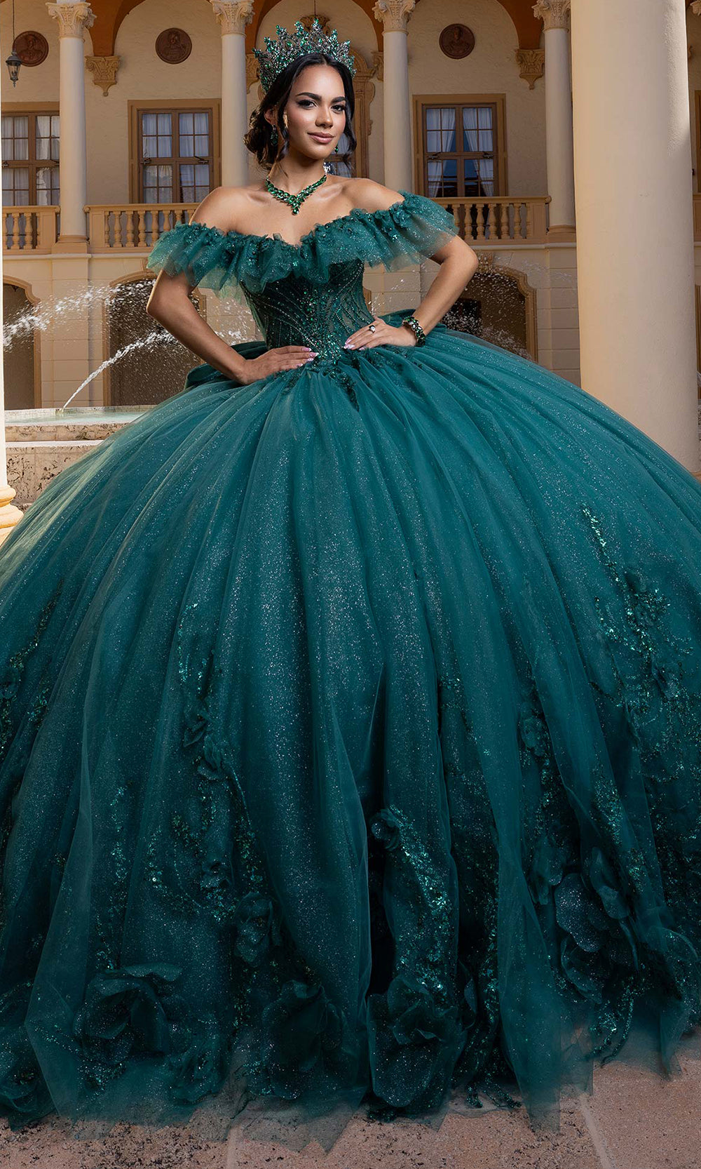 Vizcaya by Mori Lee 4080015 - Off Shoulder Back Bow Embellished Gown Quinceanera Dresses in Jade