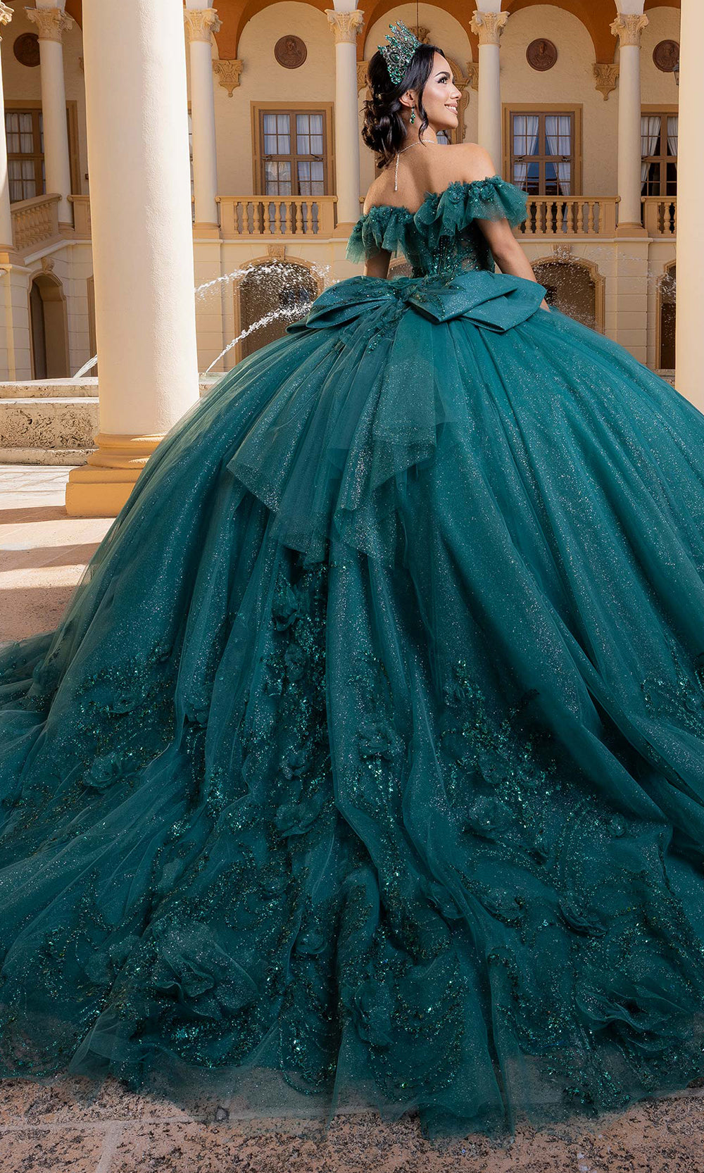 Vizcaya by Mori Lee 4080015 - Off Shoulder Back Bow Embellished Gown Quinceanera Dresses in Jade