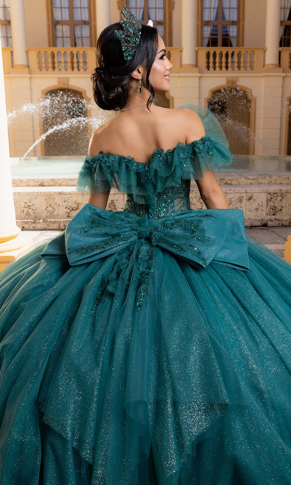 Vizcaya by Mori Lee 4080015 - Off Shoulder Back Bow Embellished Gown Quinceanera Dresses in Jade