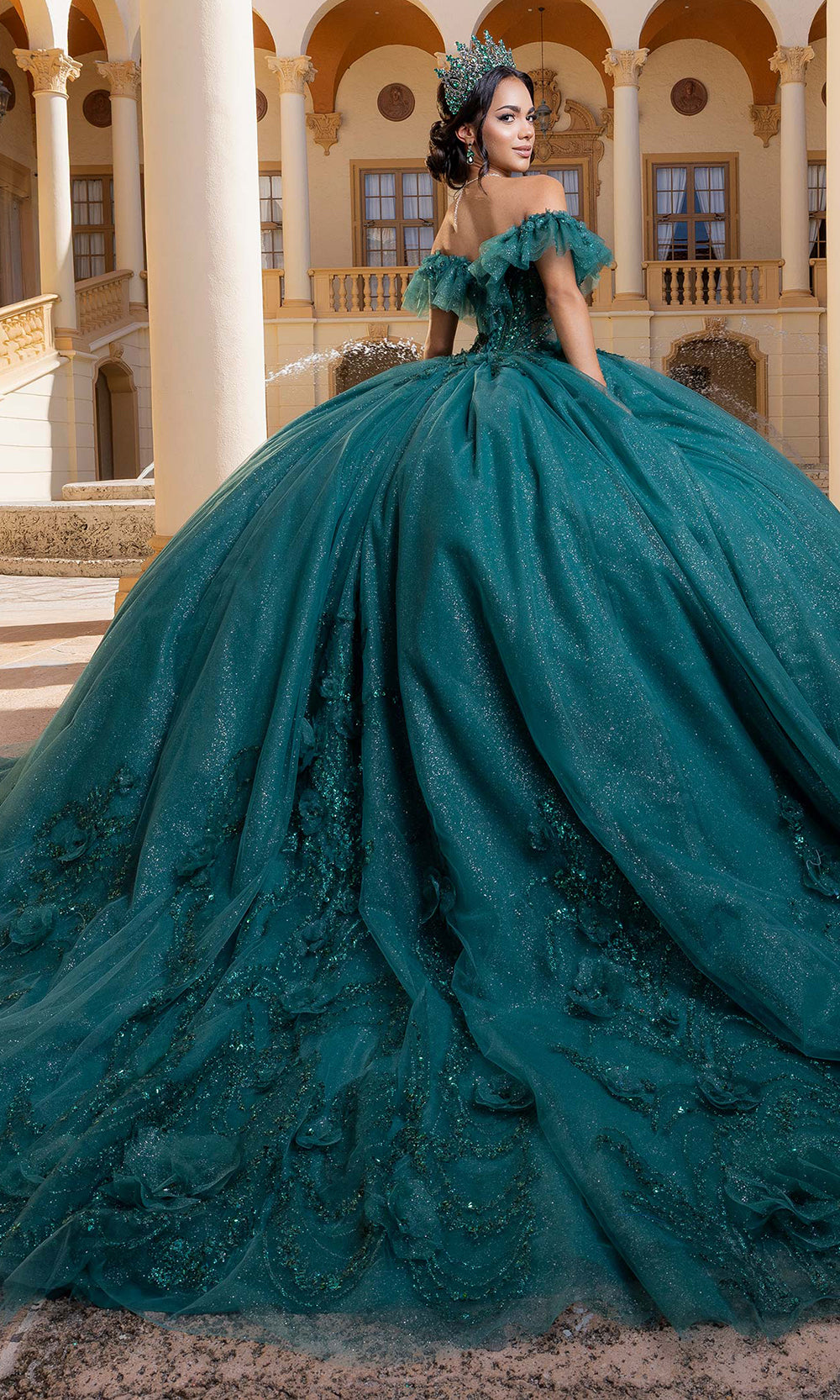 Vizcaya by Mori Lee 4080015 - Off Shoulder Back Bow Embellished Gown Quinceanera Dresses in Jade