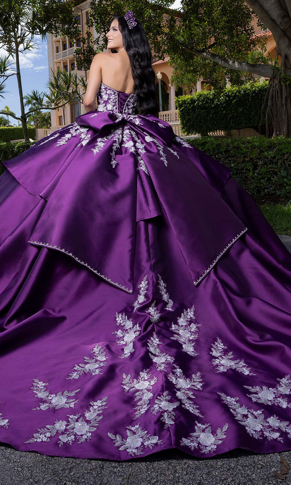 Vizcaya by Mori Lee 4080016 - Embroidered Floral Plunging Sweetheart Gown Quinceanera Dresses in Purple White Silver