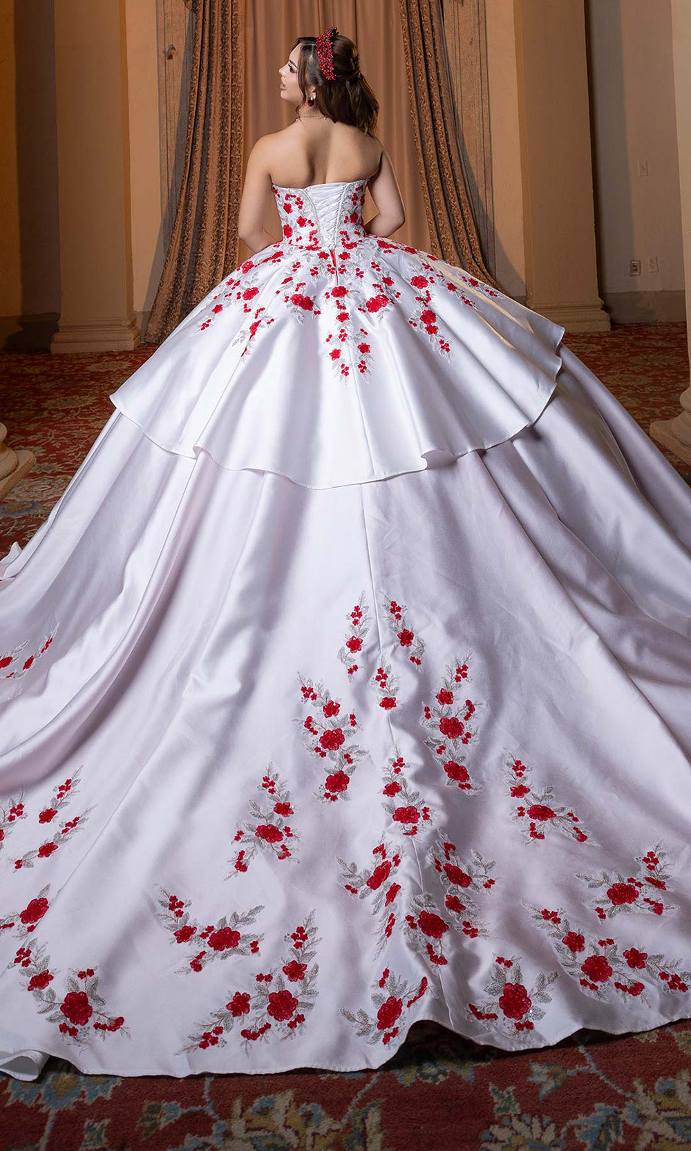 Vizcaya by Mori Lee 4080016 - Embroidered Floral Plunging Sweetheart Gown Quinceanera Dresses