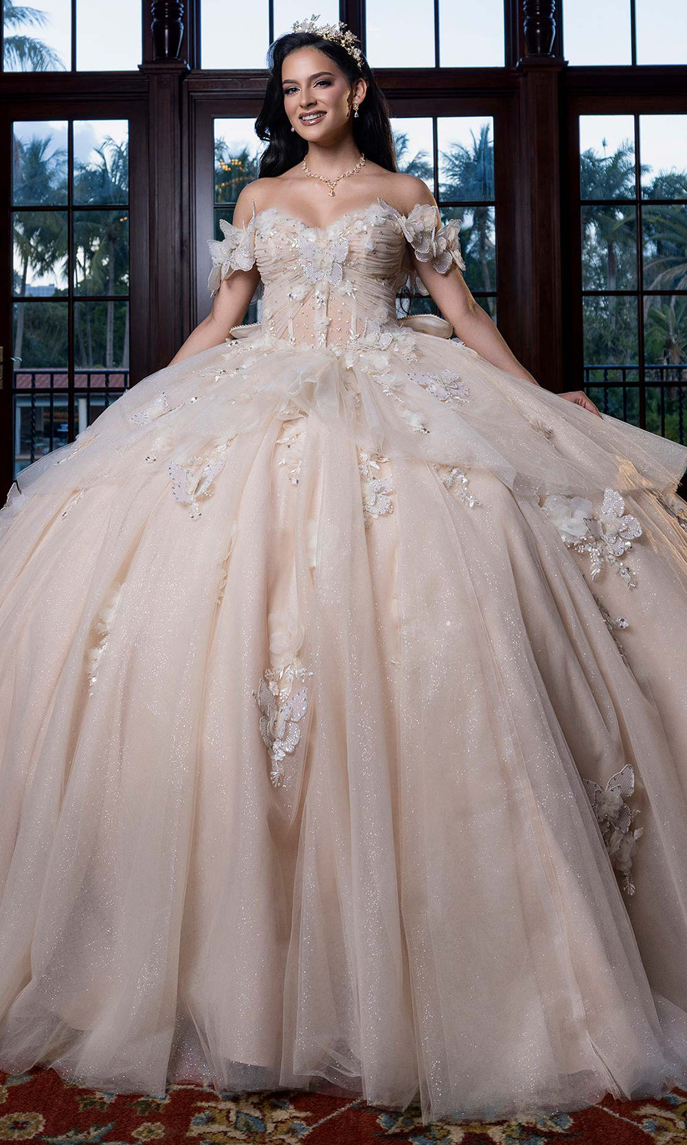 Vizcaya by Mori Lee 4080017 - Sweetheart Neck Butterfly Accent Ballgown Quinceanera Dresses in Champagne Nude