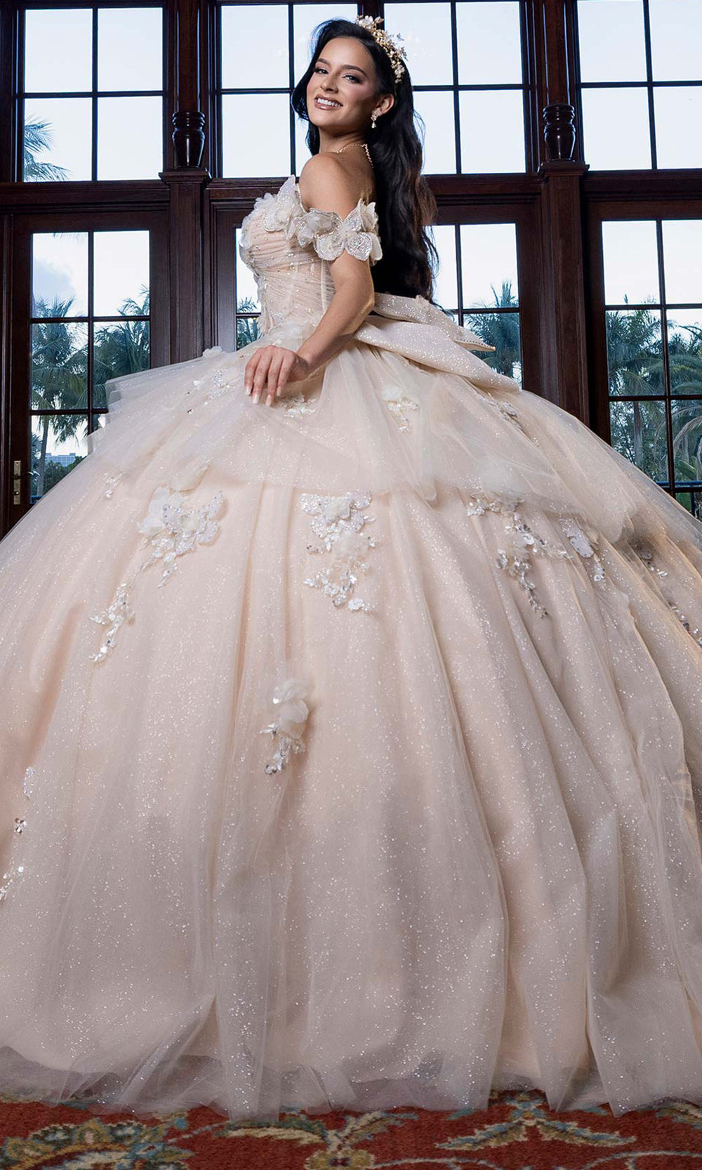 Vizcaya by Mori Lee 4080017 - Sweetheart Neck Butterfly Accent Ballgown Quinceanera Dresses in Champagne Nude