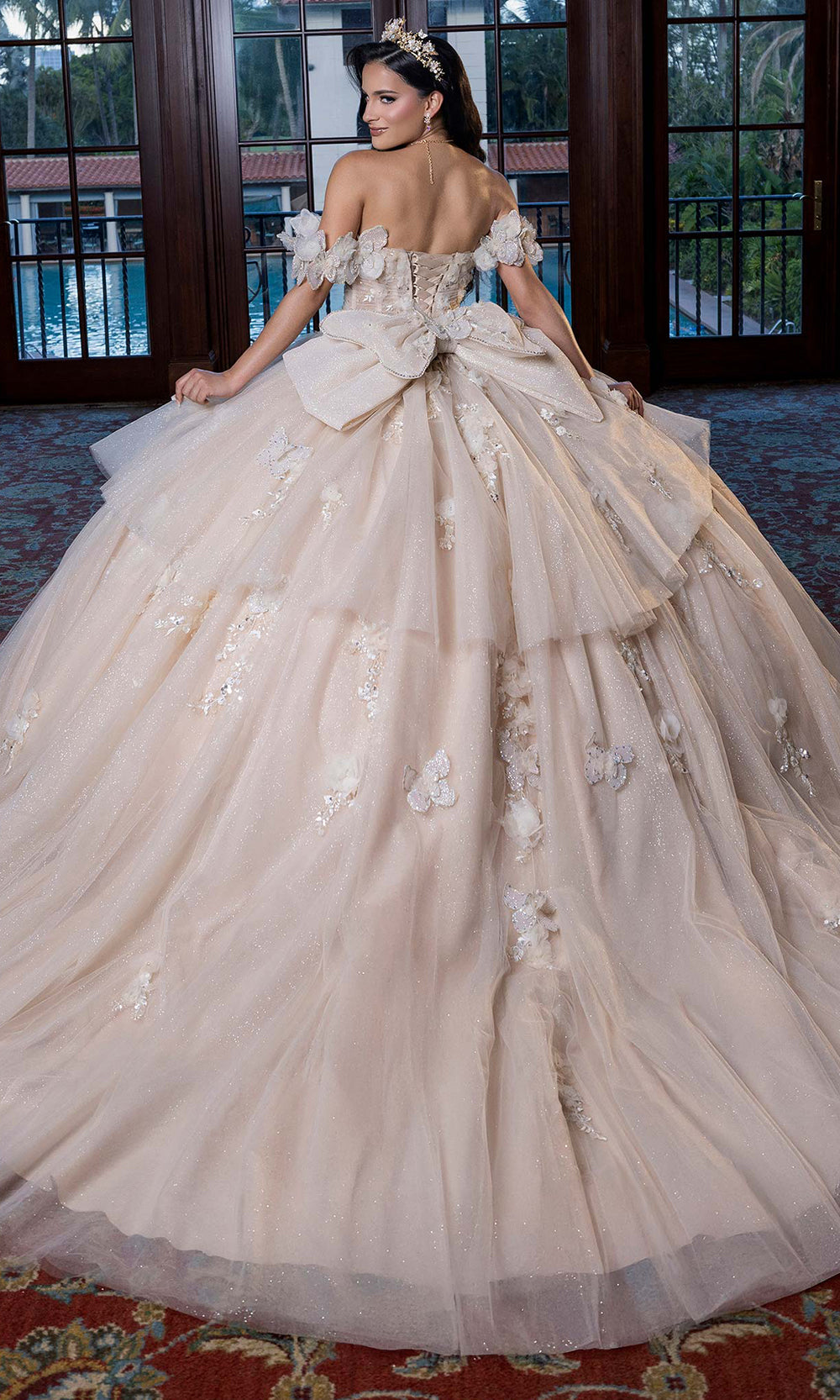Vizcaya by Mori Lee 4080017 - Sweetheart Neck Butterfly Accent Ballgown Quinceanera Dresses in Champagne Nude