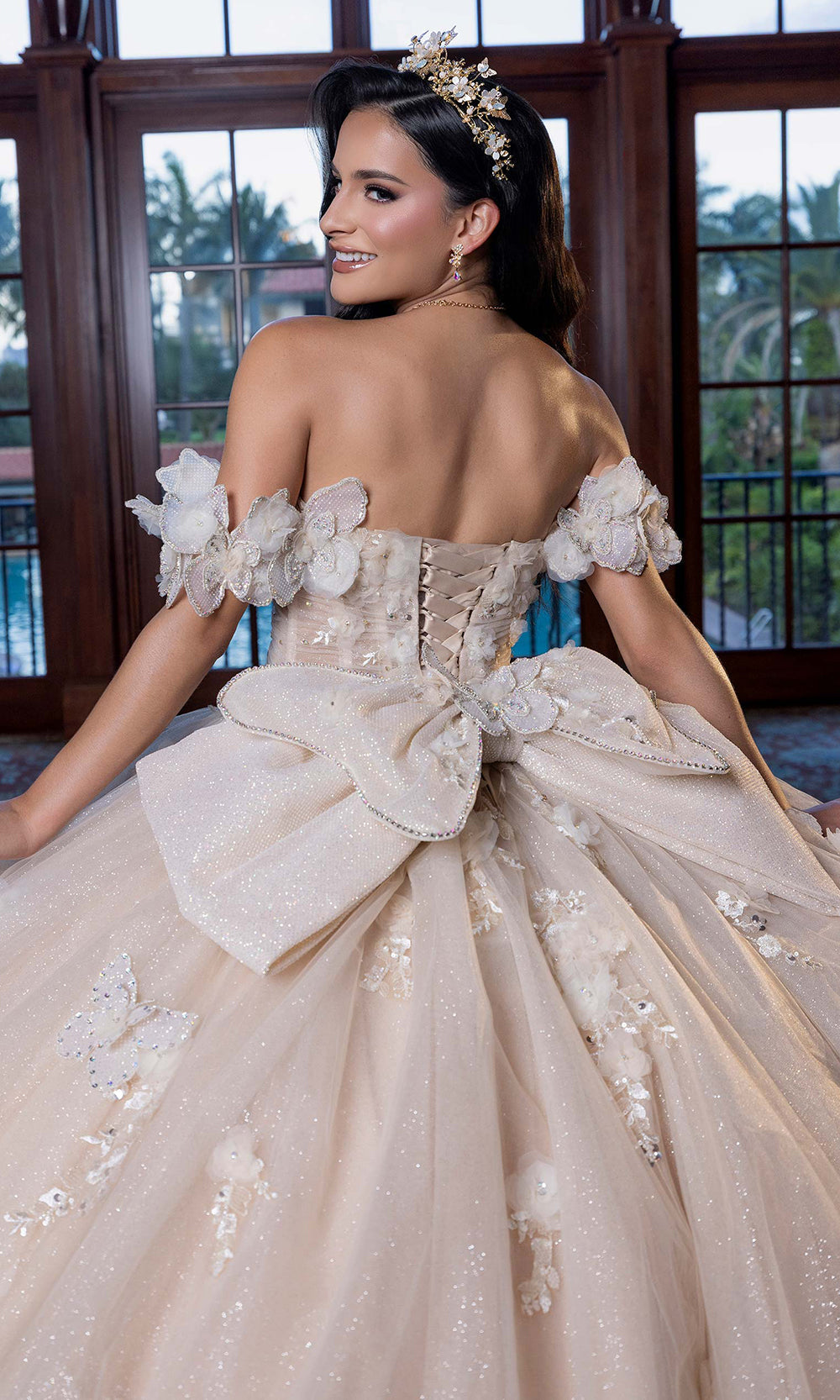 Vizcaya by Mori Lee 4080017 - Sweetheart Neck Butterfly Accent Ballgown Quinceanera Dresses in Champagne Nude