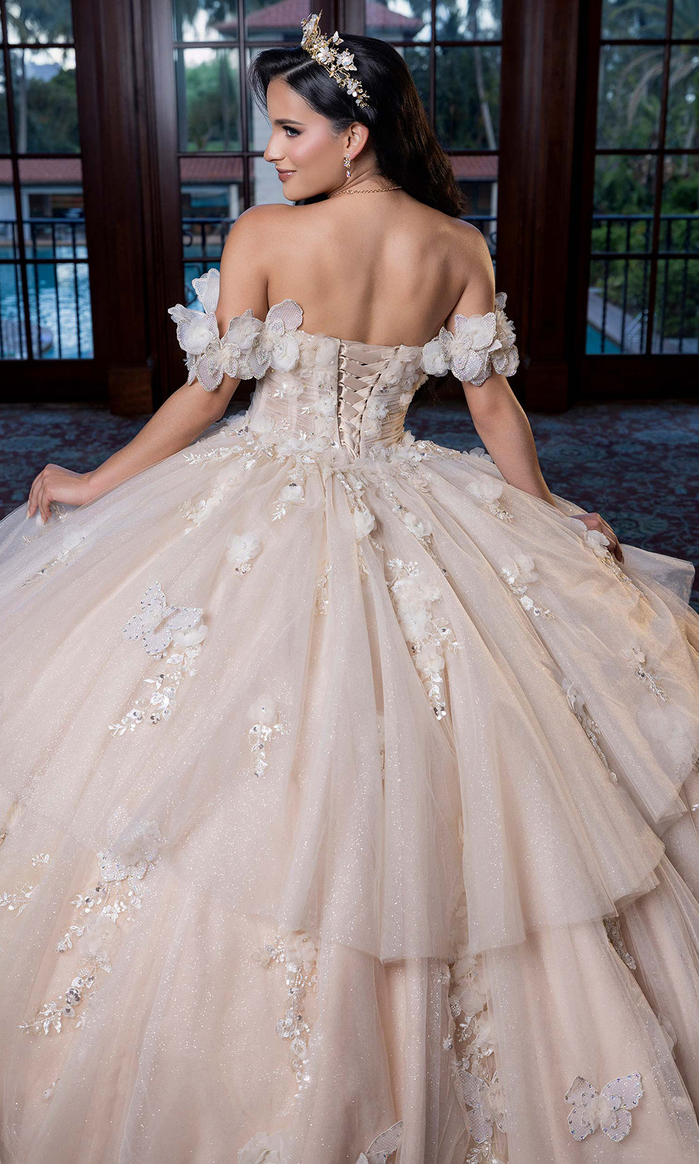 Vizcaya by Mori Lee 4080017 - Sweetheart Neck Butterfly Accent Ballgown Quinceanera Dresses in Champagne Nude