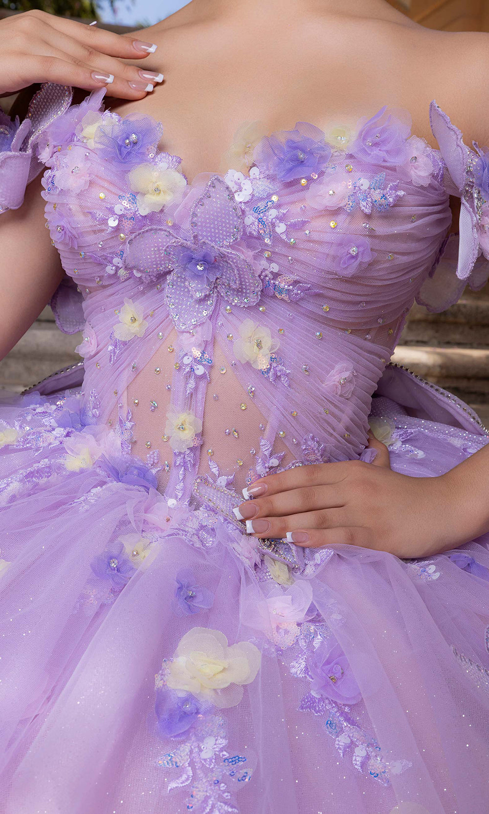 Vizcaya by Mori Lee 4080017 - Sweetheart Neck Butterfly Accent Ballgown Quinceanera Dresses in Purple Nude