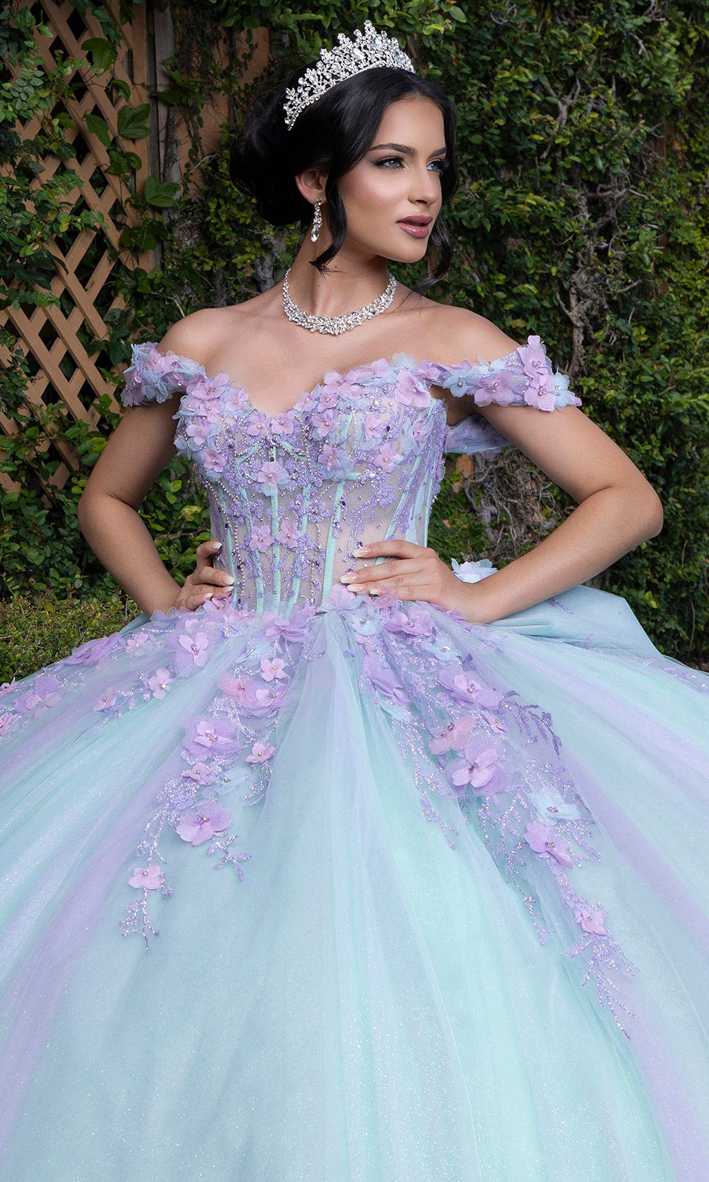 Vizcaya by Mori Lee 4080018 - 3D Floral Off Shoulder Quince Ballgown Quinceanera Dresses in Lilac Mint
