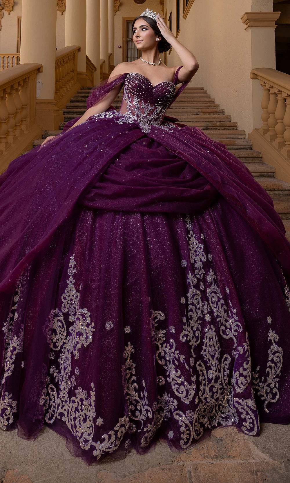 Vizcaya by Mori Lee 4080019 - Sweetheart Neck Embroidered Quince Gown Quinceanera Dresses in Eggplant Silver