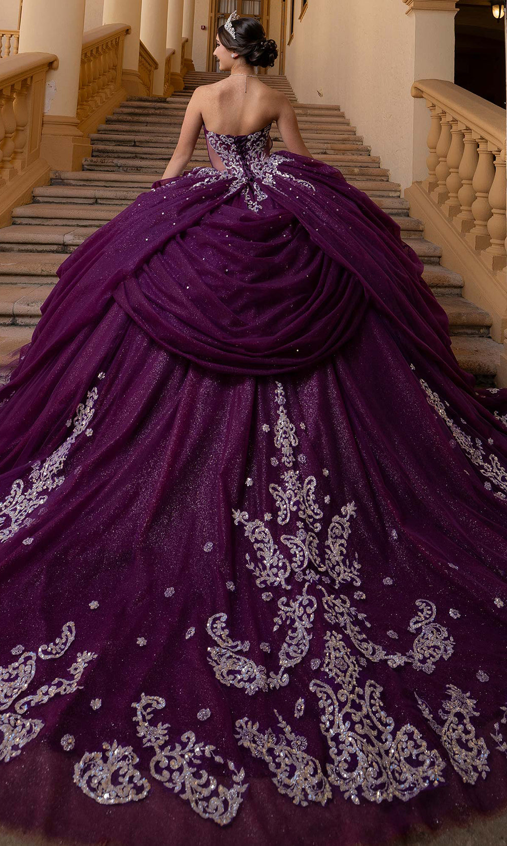 Vizcaya by Mori Lee 4080019 - Sweetheart Neck Embroidered Quince Gown Quinceanera Dresses in Eggplant Silver