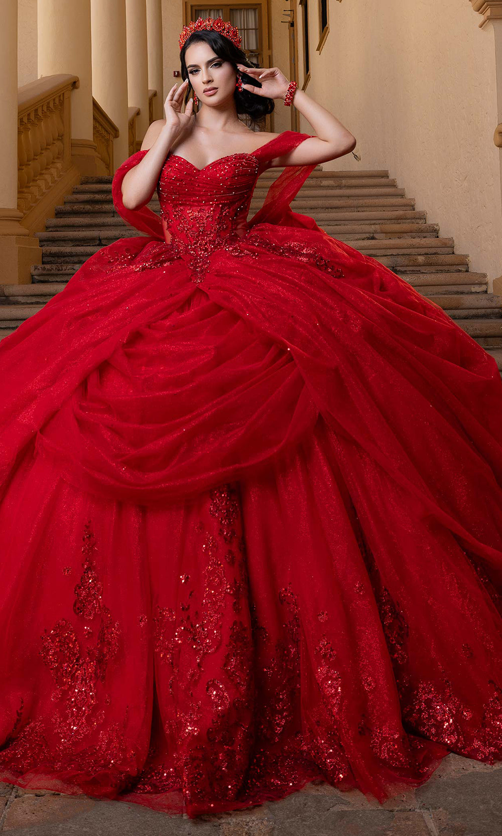 Vizcaya by Mori Lee 4080019 - Sweetheart Neck Embroidered Quince Gown Quinceanera Dresses in Scarlet