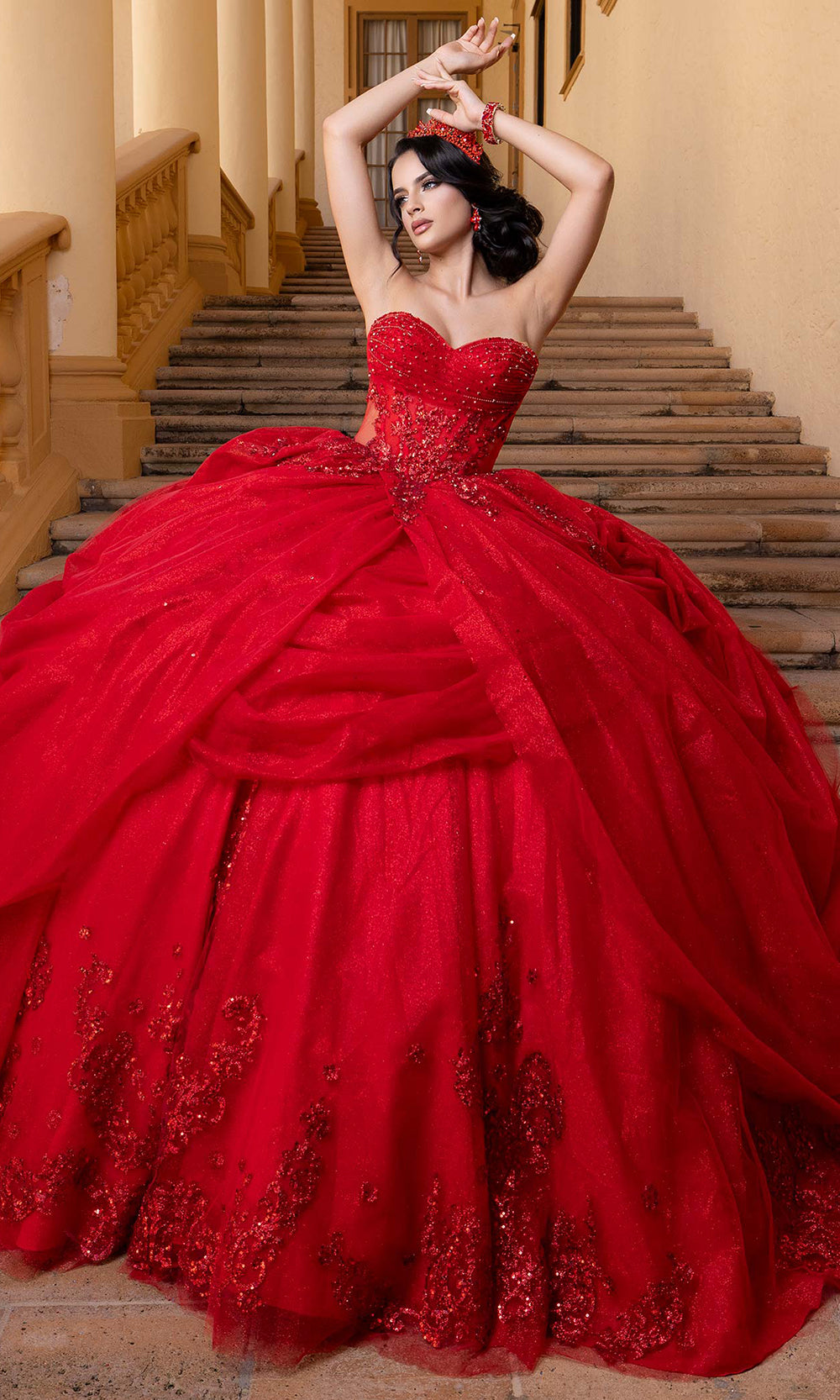 Vizcaya by Mori Lee 4080019 - Sweetheart Neck Embroidered Quince Gown Quinceanera Dresses in Scarlet