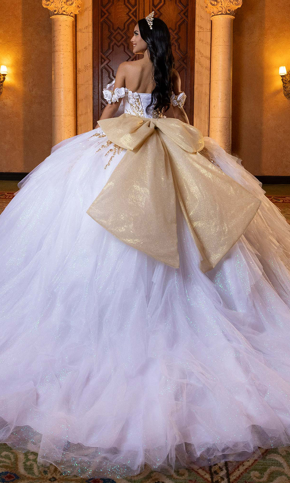 Vizcaya by Mori Lee 4080020 - Sweetheart Neck 3D Floral Accent Ballgown Quinceanera Dresses in White Gold