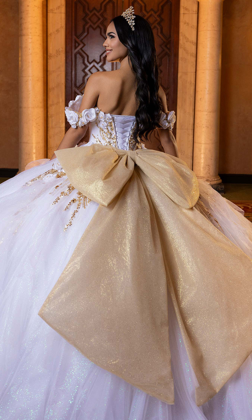 Vizcaya by Mori Lee 4080020 - Sweetheart Neck 3D Floral Accent Ballgown Quinceanera Dresses in White Gold