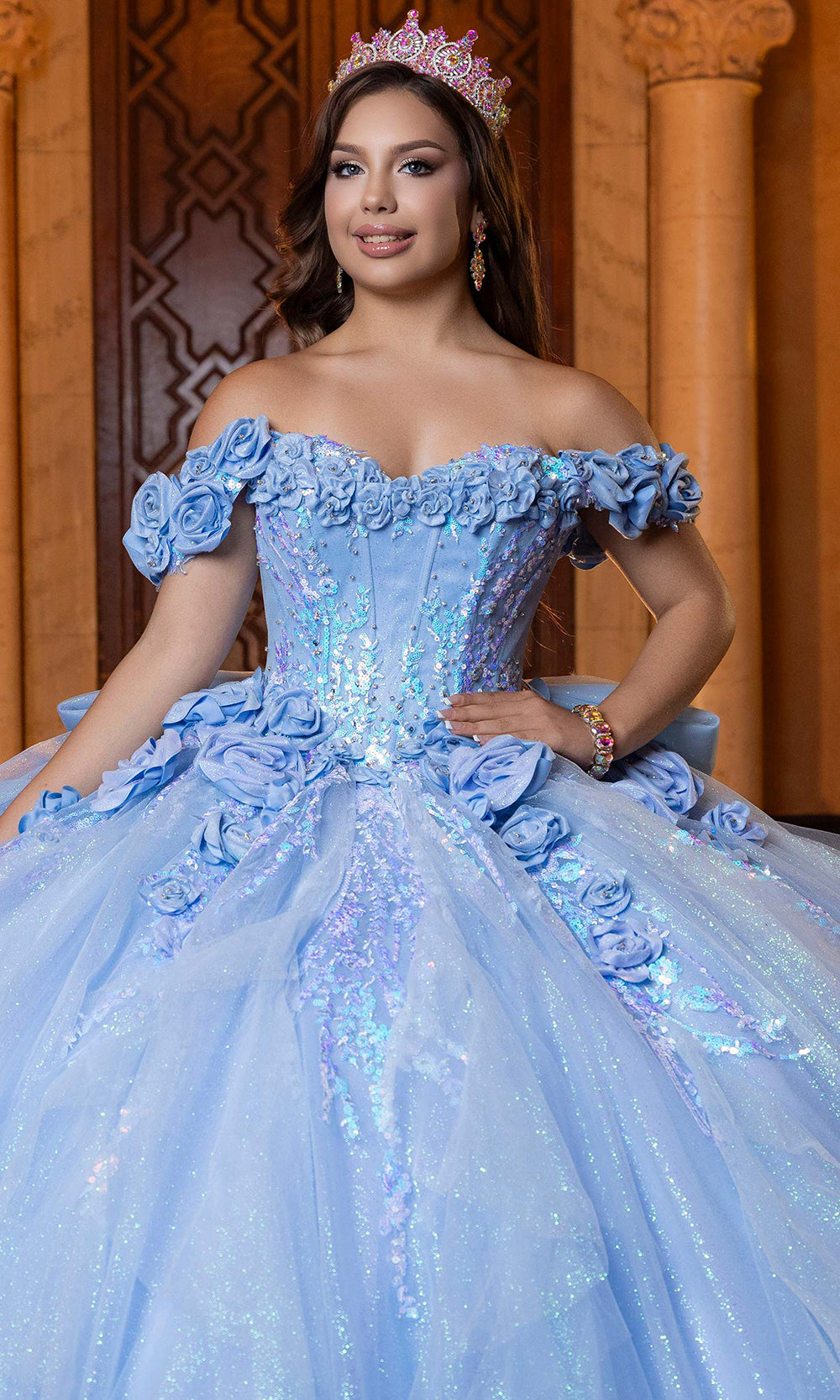 Vizcaya by Mori Lee 4080020 - Sweetheart Neck 3D Floral Accent Ballgown Quinceanera Dresses in Bahama Blue