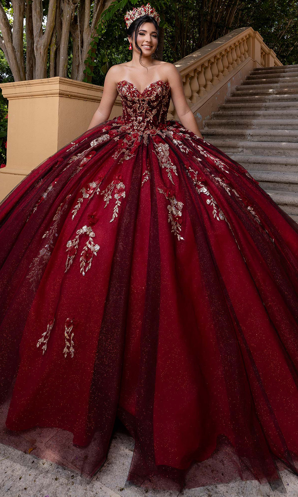 Vizcaya by Mori Lee 4080022 - Embroidered Basque Waist Tulle Gown Quinceanera Dresses in Red Rose Black