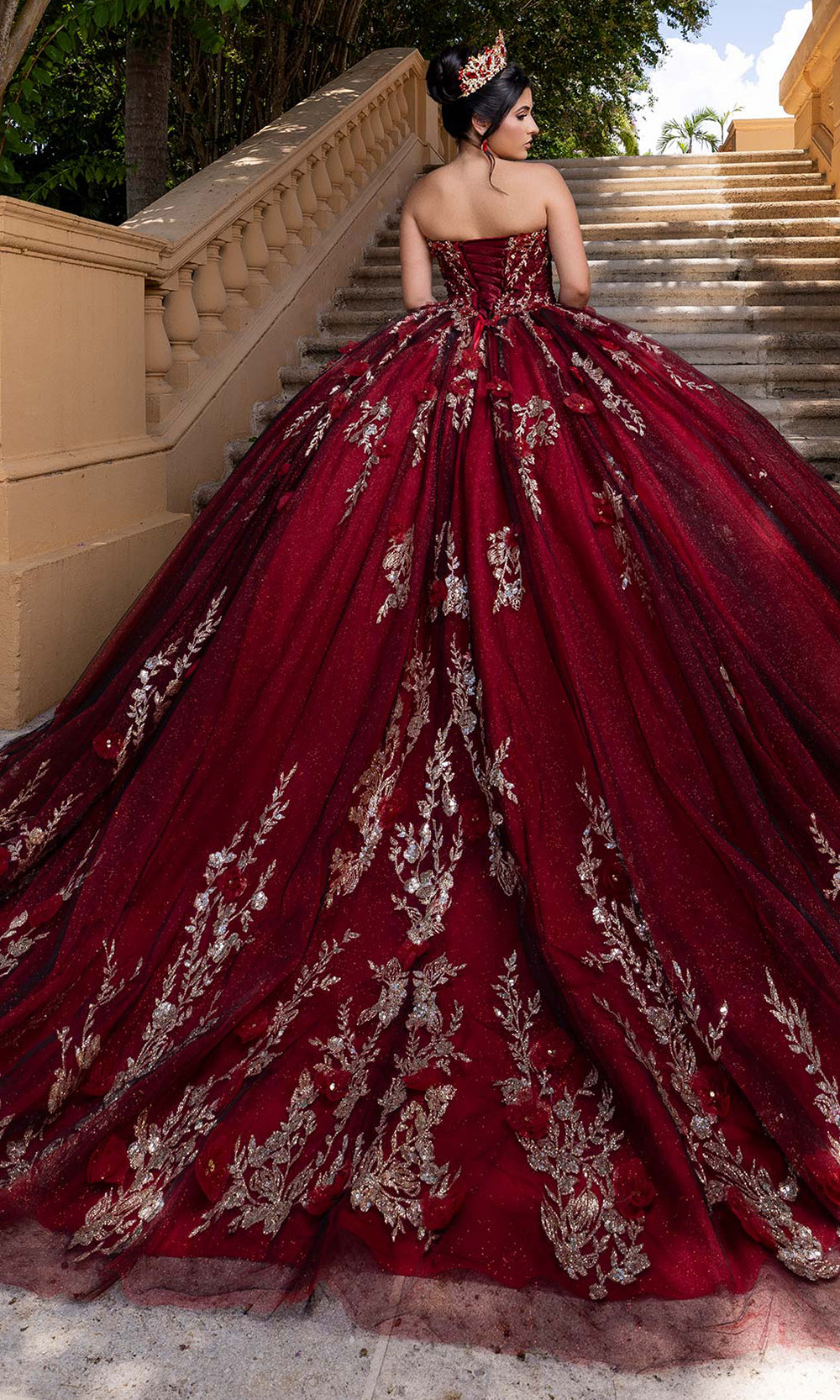 Vizcaya by Mori Lee 4080022 - Embroidered Basque Waist Tulle Gown Quinceanera Dresses in Red Rose Black