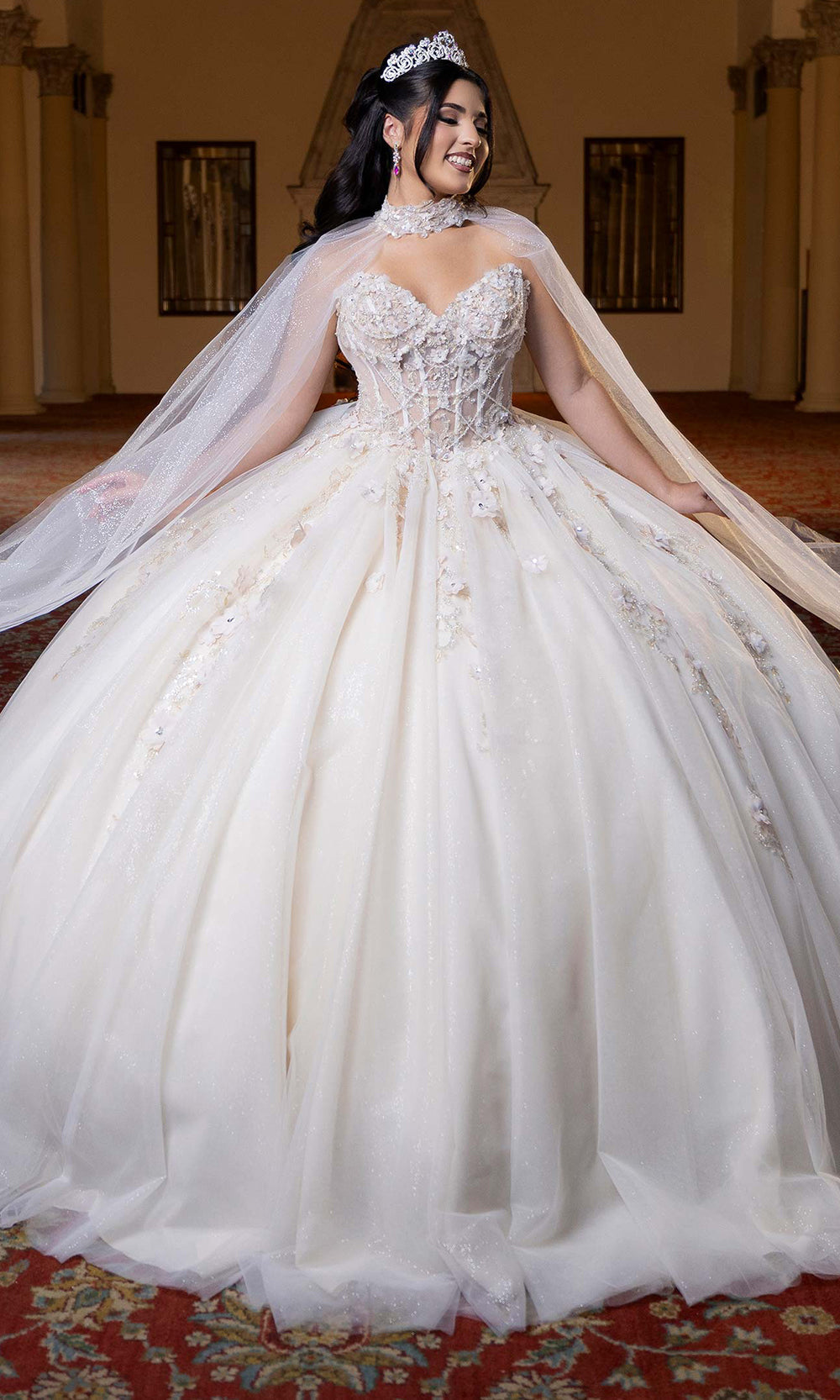 Vizcaya by Mori Lee 4080023 - Floral Embellished Sweetheart Layered Gown Quinceanera Dresses in Champagne Ivory