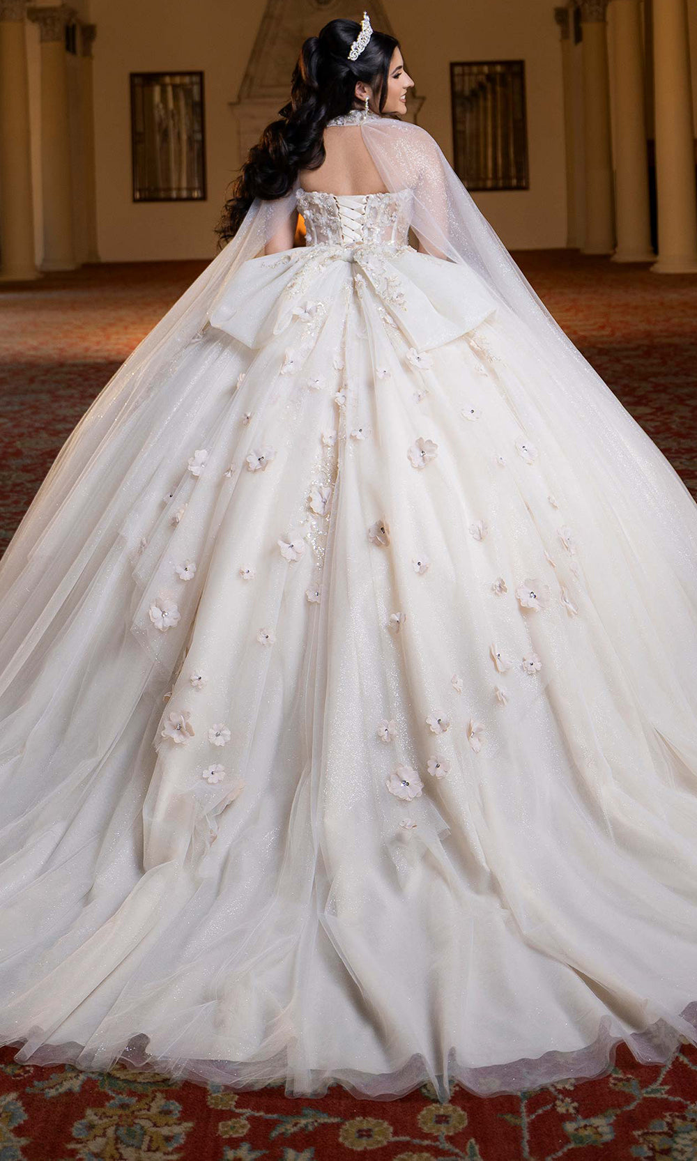 Vizcaya by Mori Lee 4080023 - Floral Embellished Sweetheart Layered Gown Quinceanera Dresses in Champagne Ivory