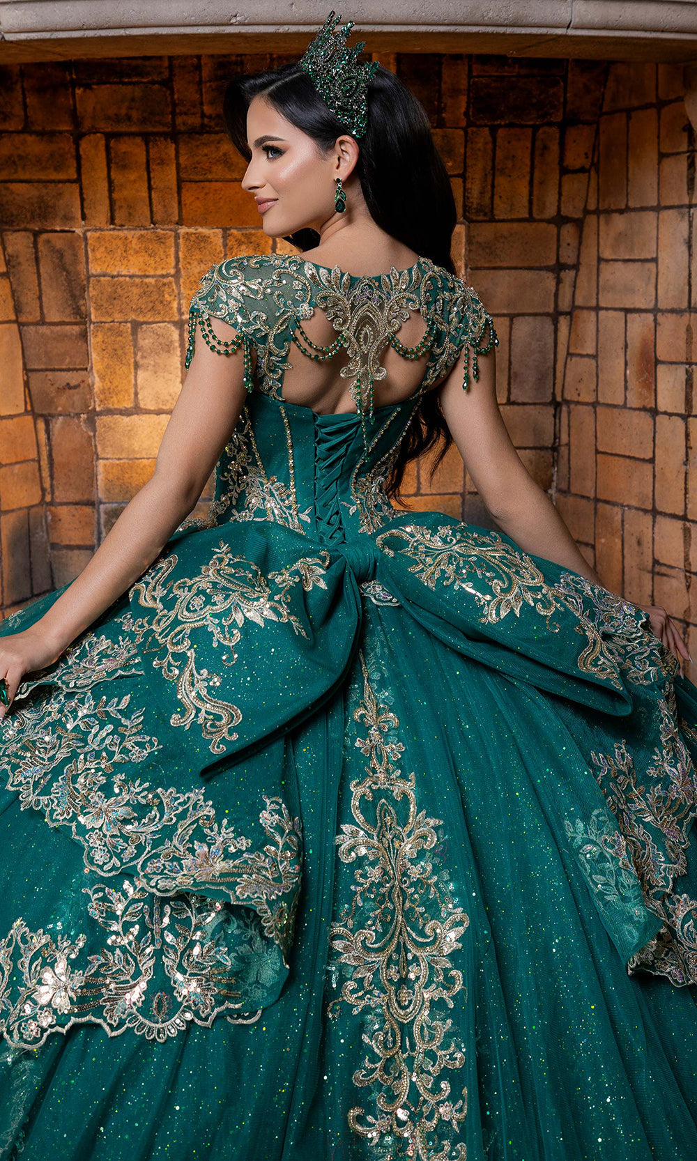emerald green quince dress with gold Vizcaya by Mori Lee 4080026 - Long Tulle, Lace Ballgown Size:0-3 month Set Dress + Fairy Wings + Hat 280 Best Derby dress Off The Shoulder Waist Baby Girls Dresses