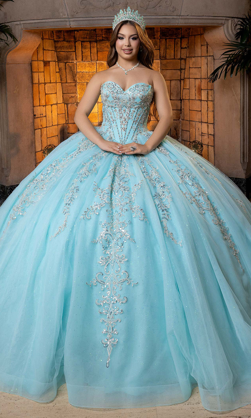 Vizcaya by Mori Lee 4080026 - Embroidered Tulle Quinceanera Gown Quinceanera Dresses in Seafoam Silver