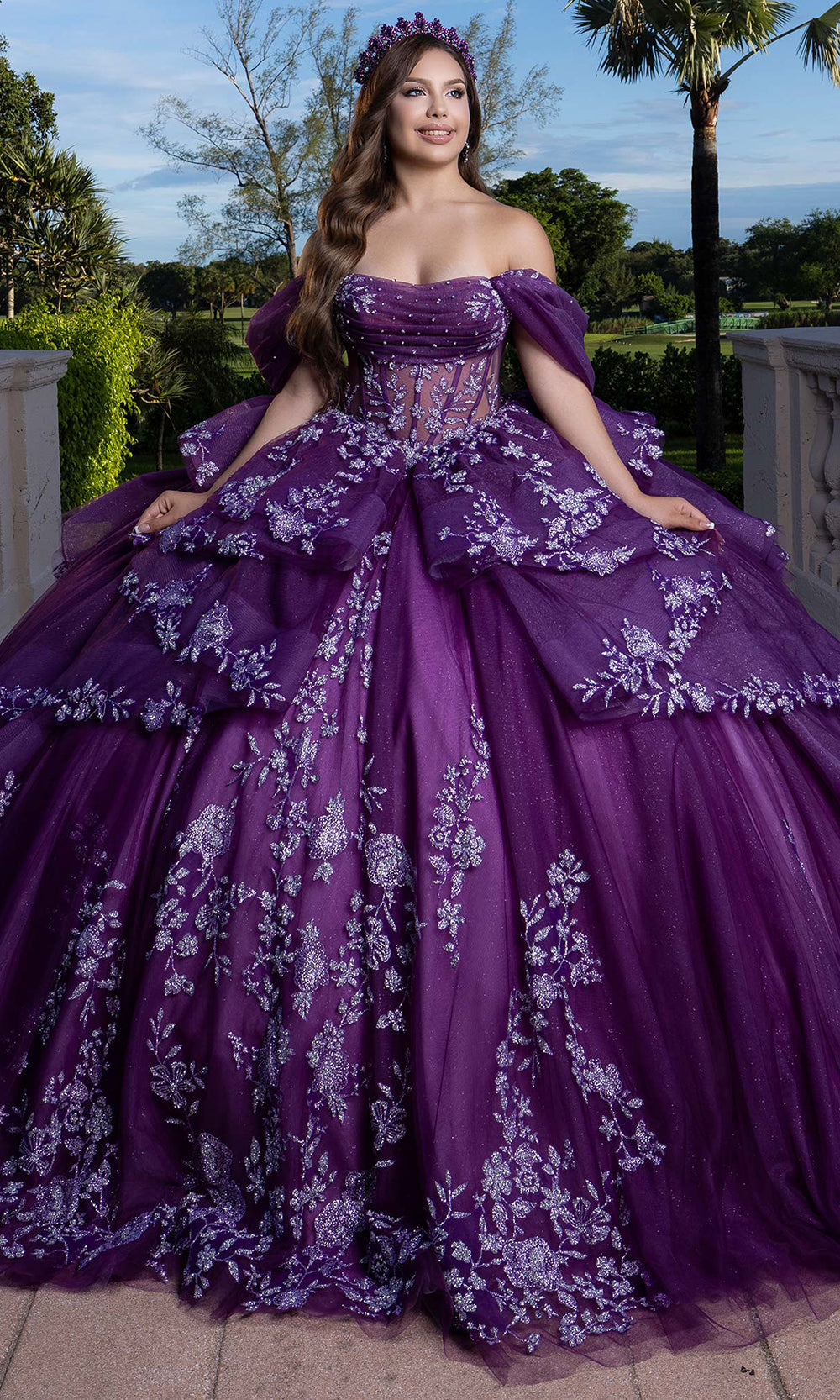 Vizcaya by Mori Lee 4080027 - Scoop Neck Glitter Embellished Ballgown Quinceanera Dresses in Eggplanr Light Purple