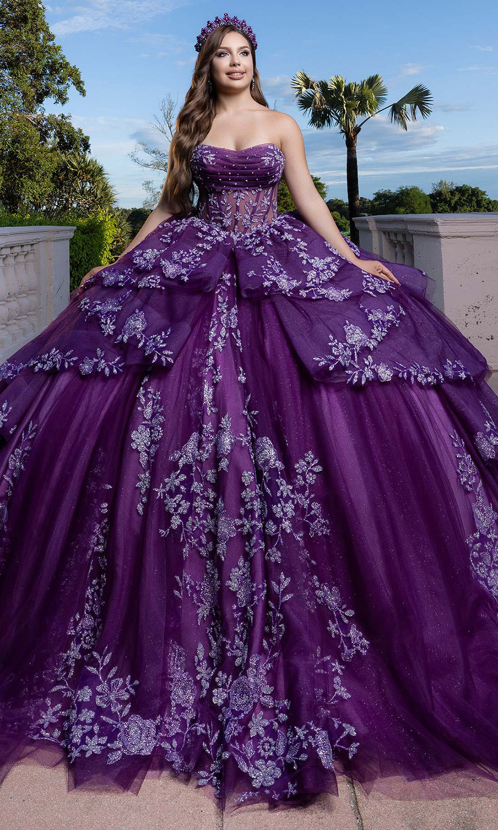 Vizcaya by Mori Lee 4080027 - Scoop Neck Glitter Embellished Ballgown Quinceanera Dresses in Eggplanr Light Purple