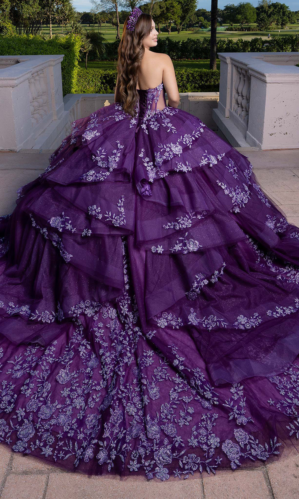 Vizcaya by Mori Lee 4080027 - Scoop Neck Glitter Embellished Ballgown Quinceanera Dresses in Eggplanr Light Purple