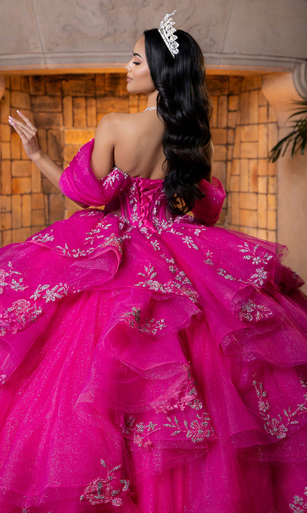 Vizcaya by Mori Lee 4080027 - Scoop Neck Glitter Embellished Ballgown Quinceanera Dresses in Fuchsia Silver