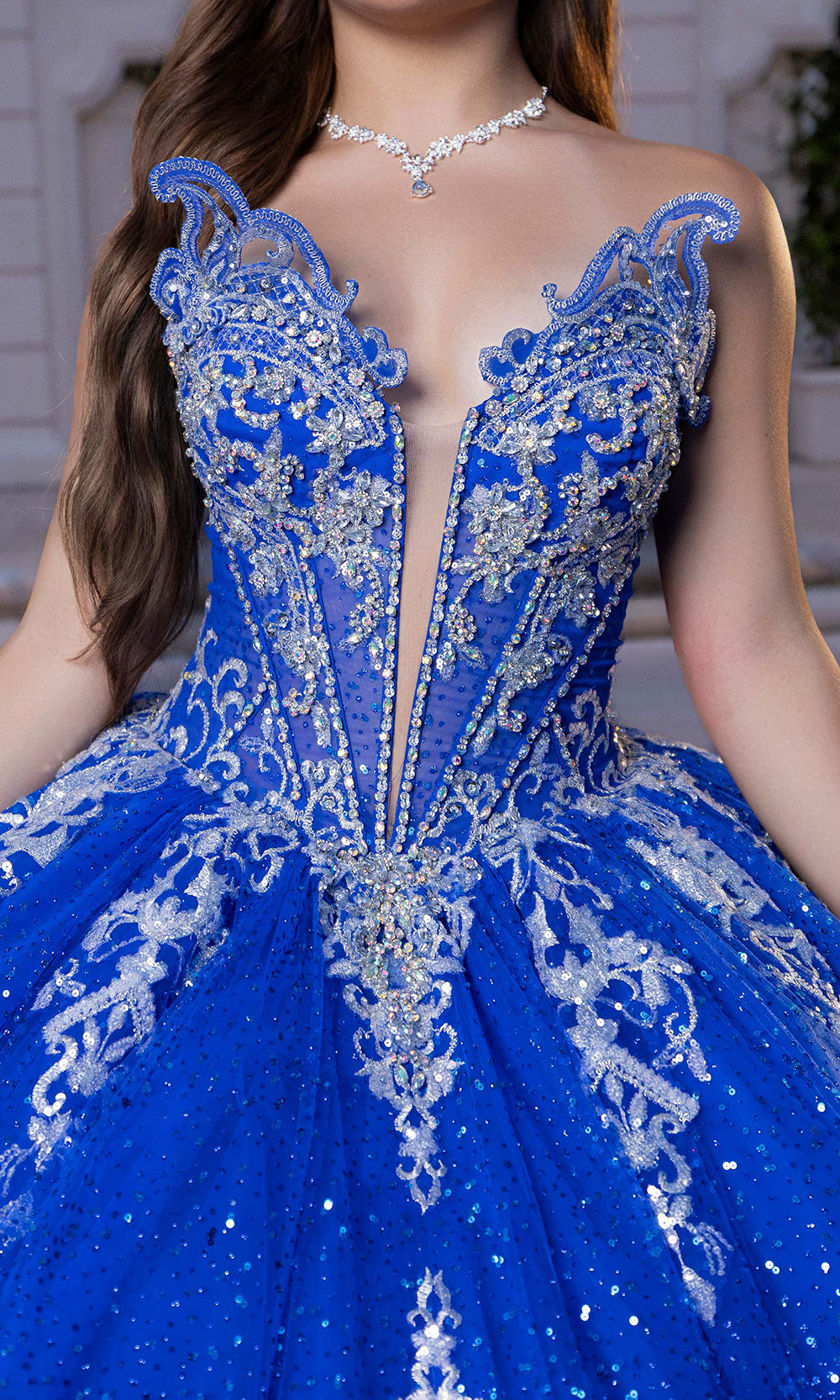 Vizcaya by Mori Lee 4080028 - Lace-Up Back Crystal Encrusted Ballgown Quinceanera Dresses in Royal