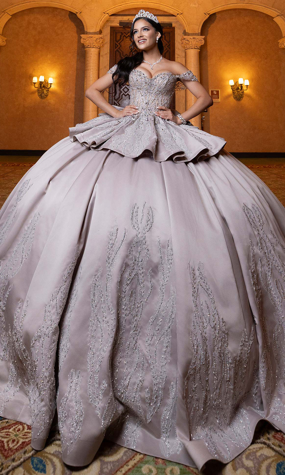 Vizcaya by Mori Lee 4080030 - Convertible Crystal Ballgown with Bow Quinceanera Dresses in Latter Silver