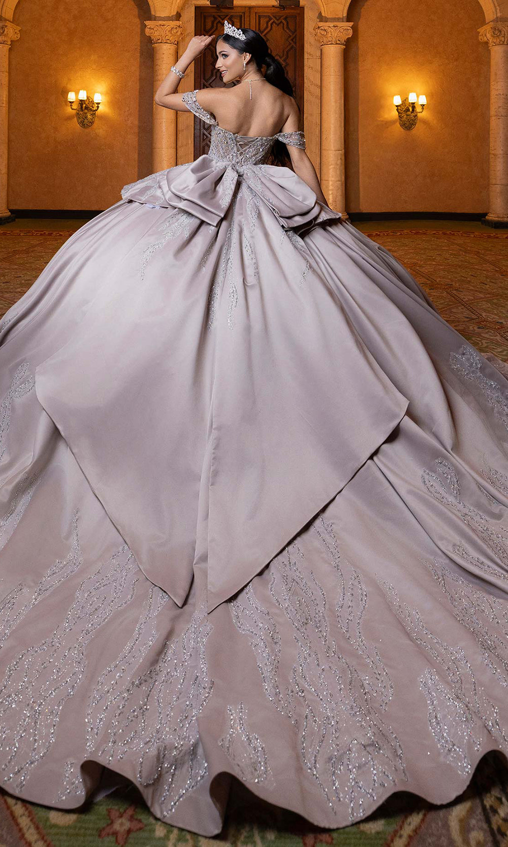 Vizcaya by Mori Lee 4080030 - Convertible Crystal Ballgown with Bow Quinceanera Dresses in Latter Silver