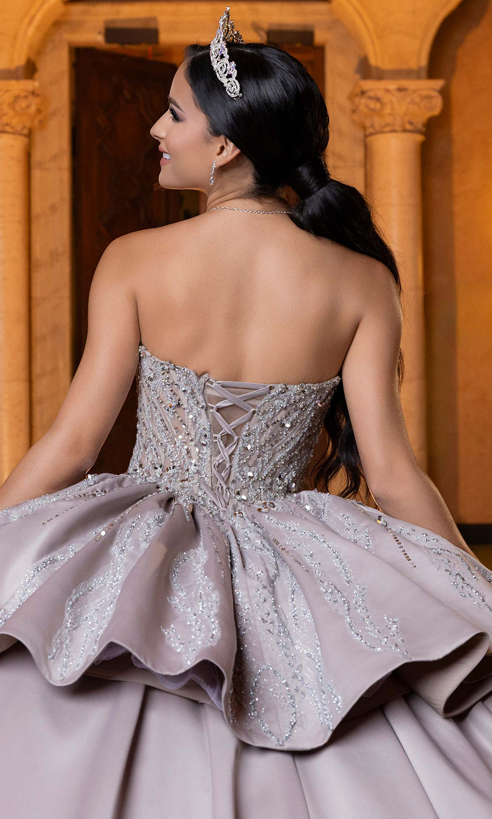Vizcaya by Mori Lee 4080030 - Convertible Crystal Ballgown with Bow Quinceanera Dresses in Latter Silver