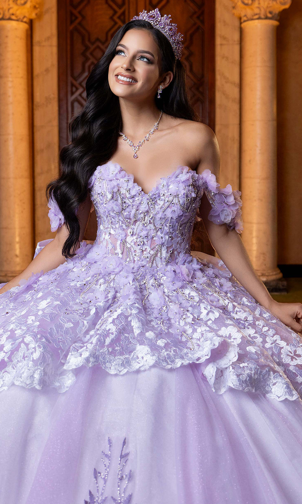 Vizcaya by Mori Lee 4080032 - Floral Embellished Lace-Up Back Ballgown Quinceanera Dresses in White Purple