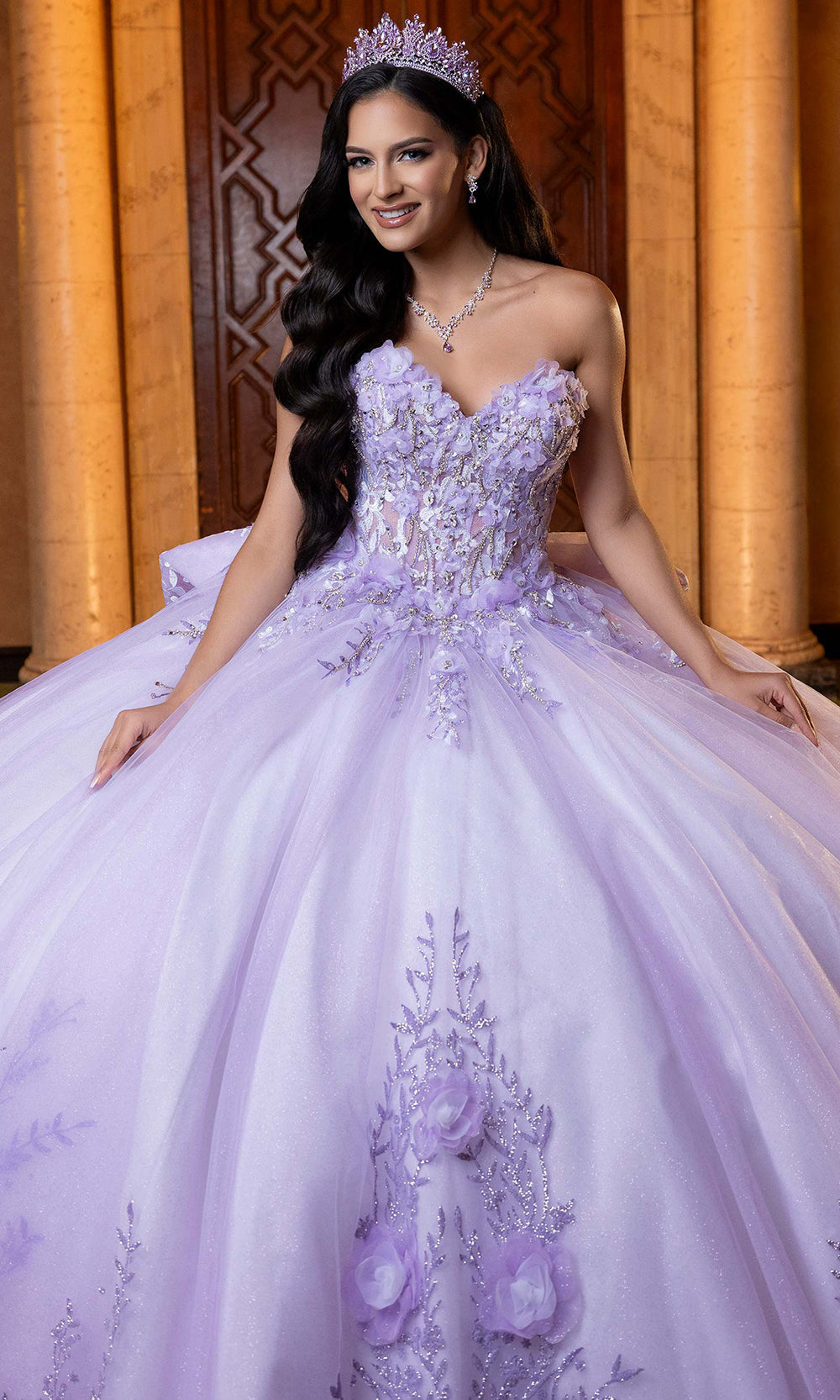 Vizcaya by Mori Lee 4080032 - Floral Embellished Lace-Up Back Ballgown Quinceanera Dresses in White Purple