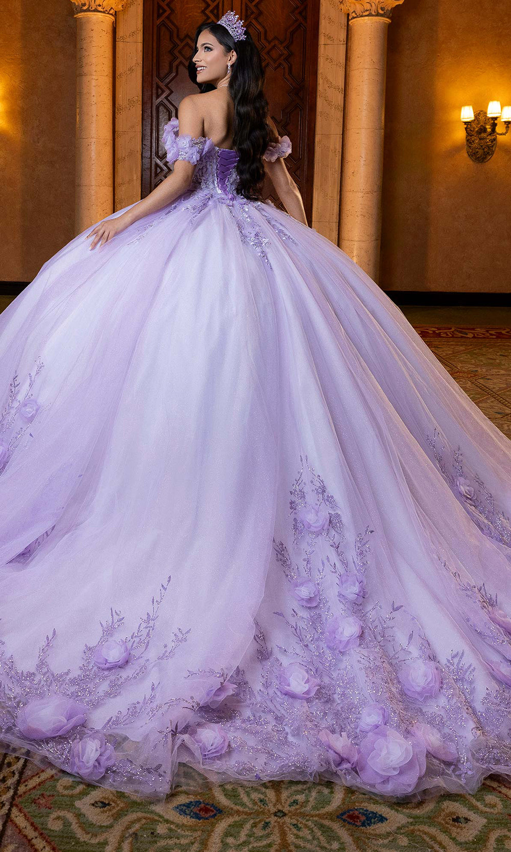 Vizcaya by Mori Lee 4080032 - Floral Embellished Lace-Up Back Ballgown Quinceanera Dresses in White Purple