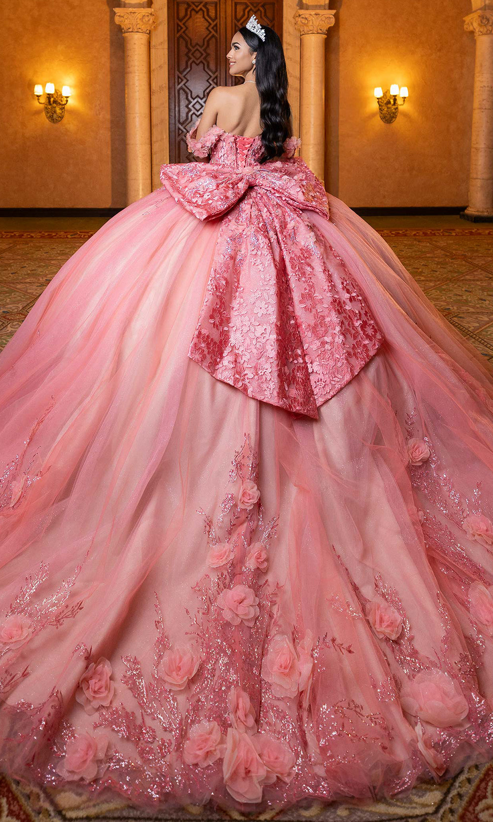 Vizcaya by Mori Lee 4080032 - Floral Embellished Lace-Up Back Ballgown Quinceanera Dresses in Coral Nude