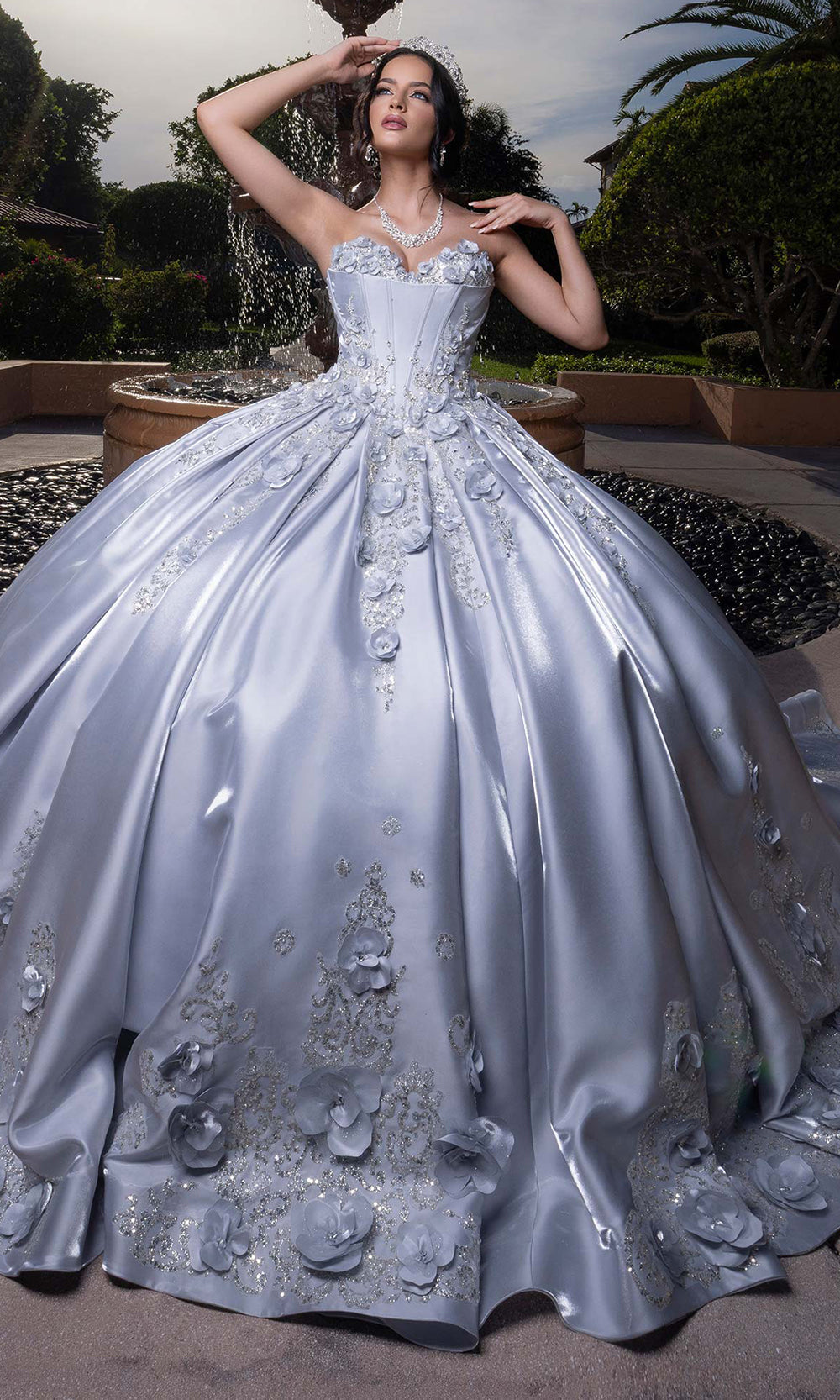Vizcaya by Mori Lee 4080033 - Sweetheart Floral Embellished Ballgown Quinceanera Dresses in Silver
