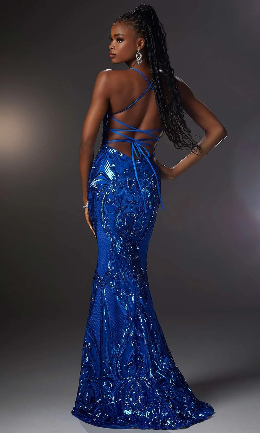 Mori Lee 49316 - Lace-Up Back Sequin Embellished Gown Prom Dresses in Bright Royal