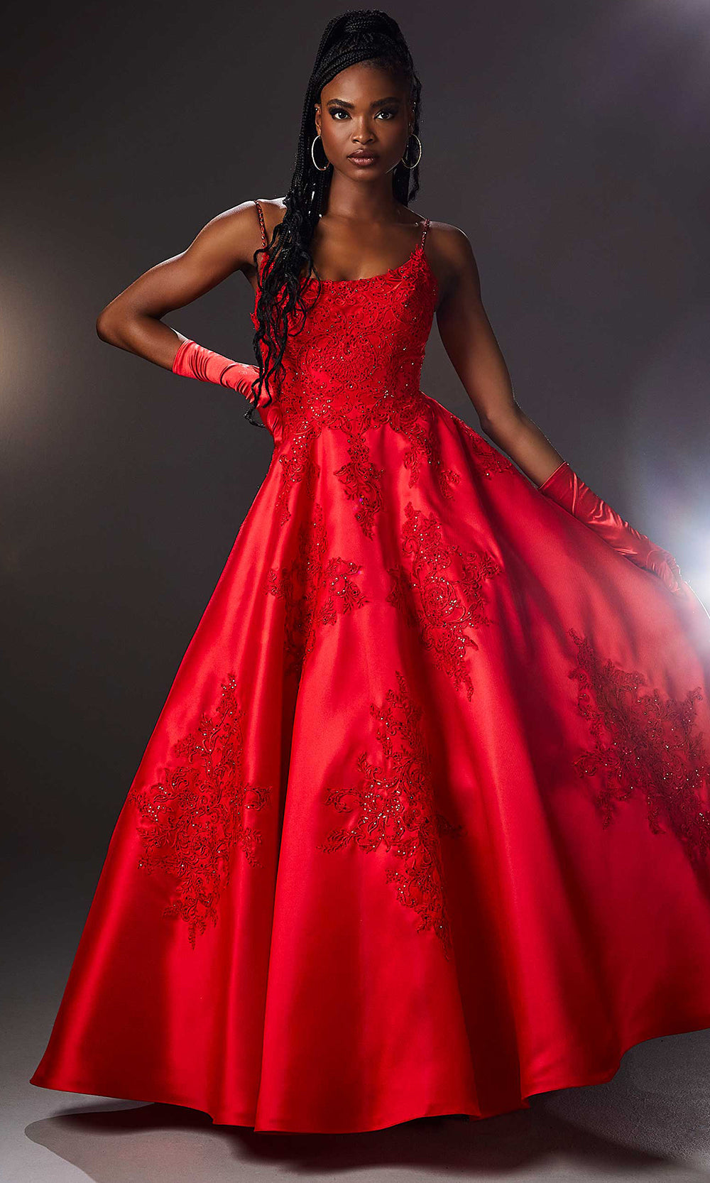 Mori Lee 49320 - Scoop Neck Lace Appliqued Ballgown Prom Dresses in Red