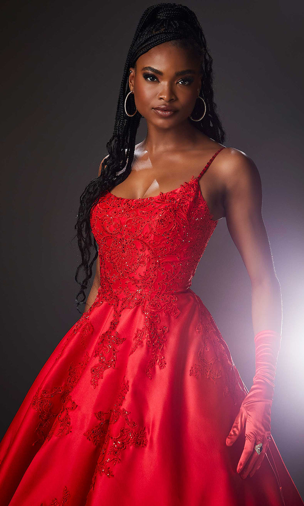 Mori Lee 49320 - Scoop Neck Lace Appliqued Ballgown Prom Dresses in Red