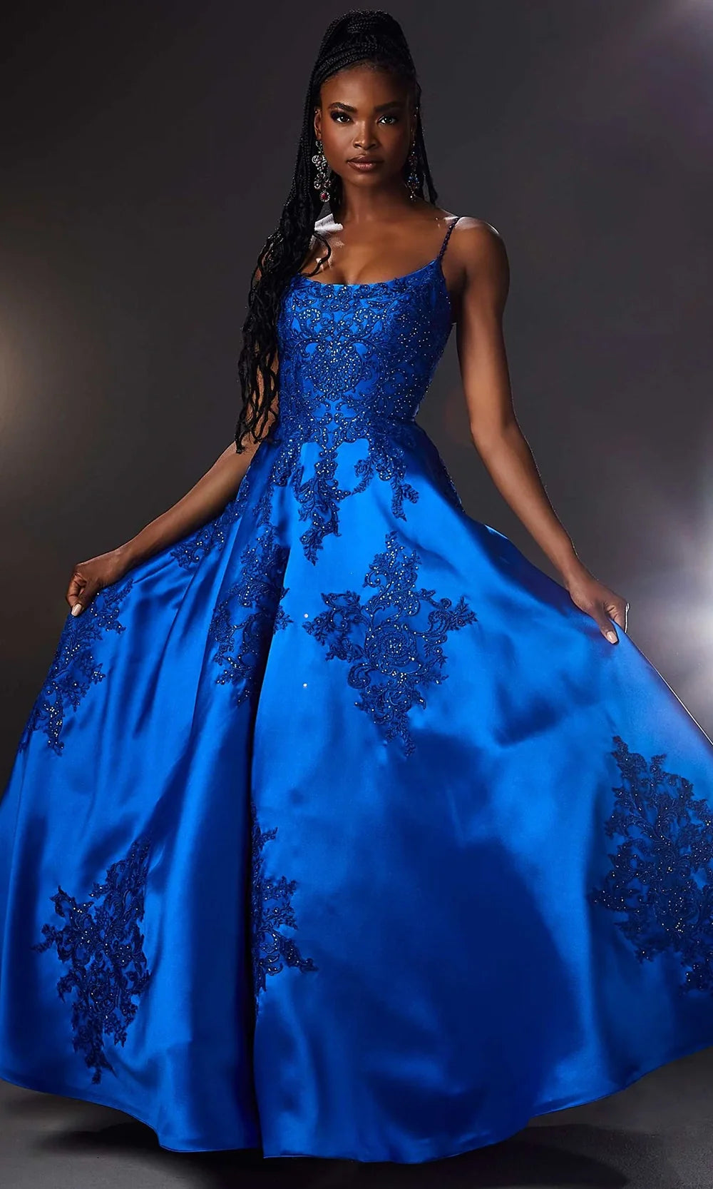 Mori Lee 49320 - Scoop Neck Lace Appliqued Ballgown Prom Dresses in Royal