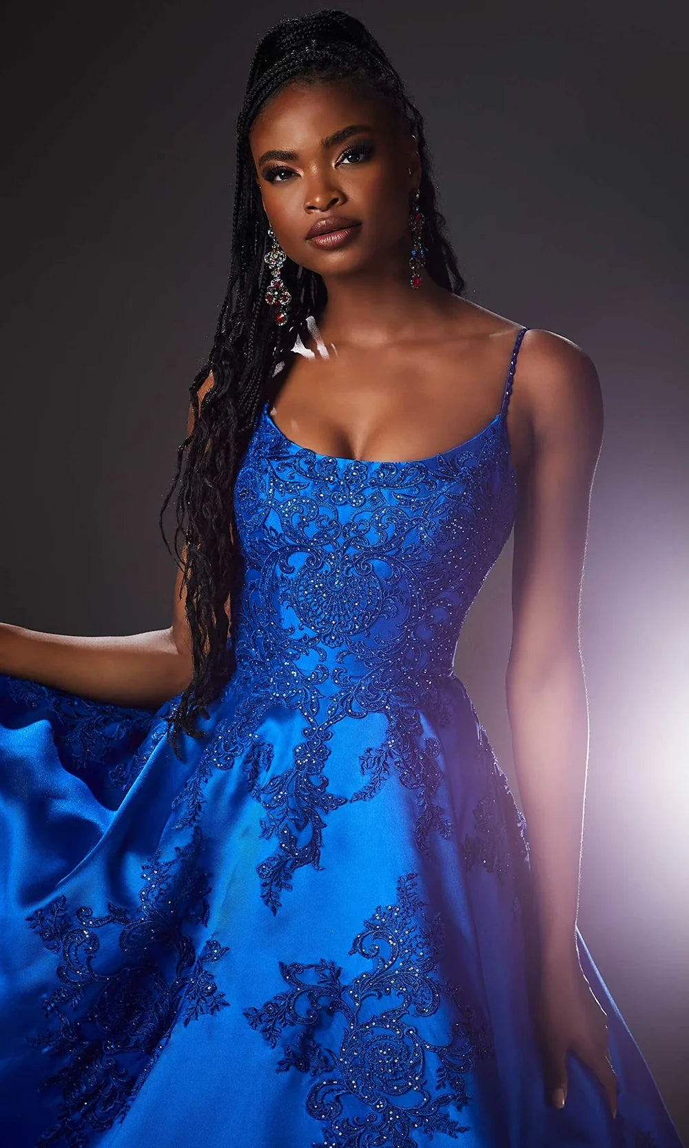 Mori Lee 49320 - Scoop Neck Lace Appliqued Ballgown Prom Dresses in Royal