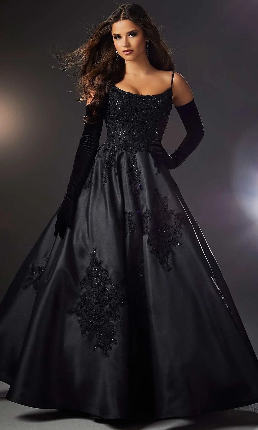 Mori Lee 49320 - Scoop Neck Lace Appliqued Ballgown Prom Dresses in Black