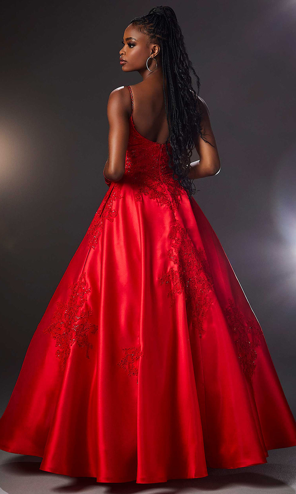 Mori Lee 49320 - Scoop Neck Lace Appliqued Ballgown Prom Dresses in Red