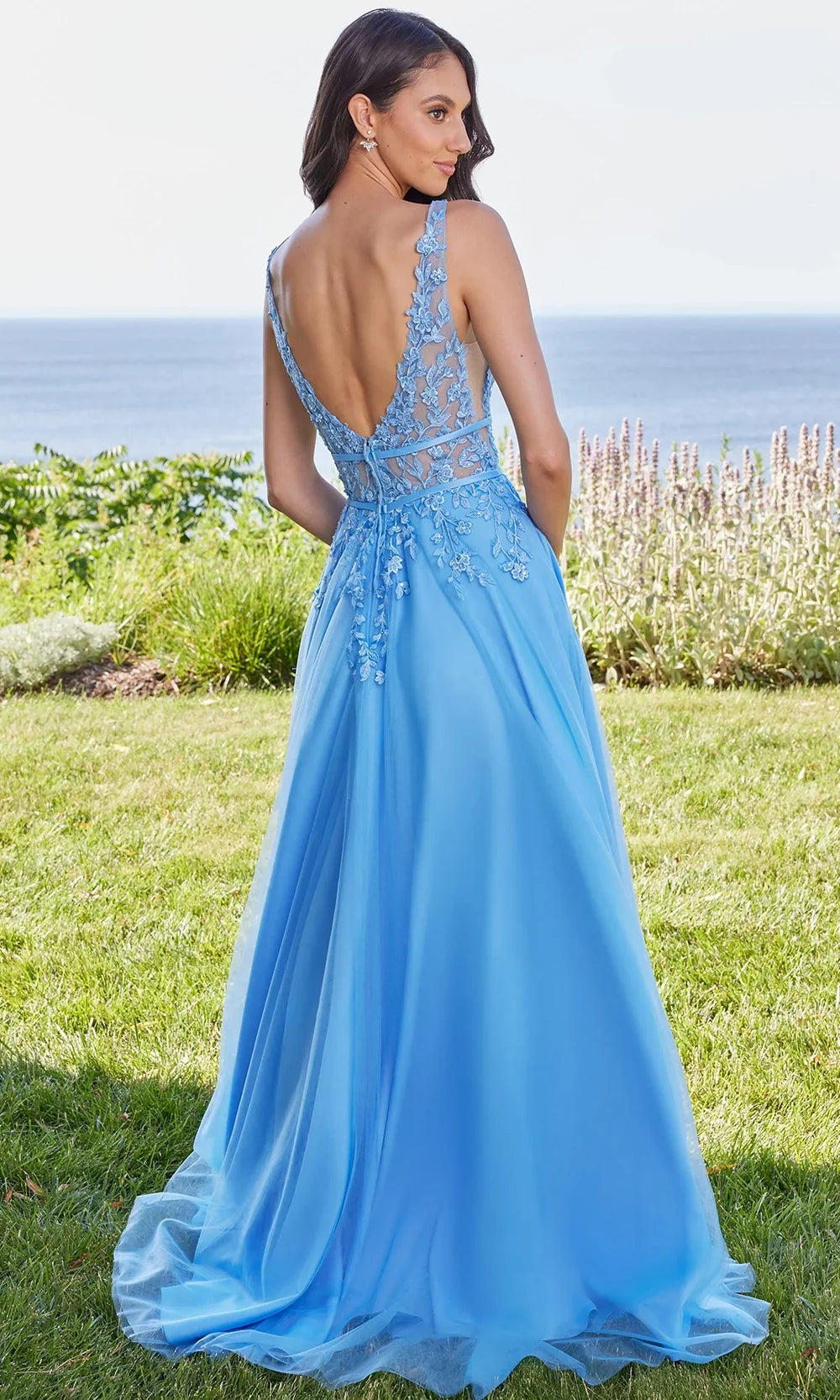 Mori Lee 49318 - Banded Waist Embroidered Prom Gown Prom Dresses in French Blue